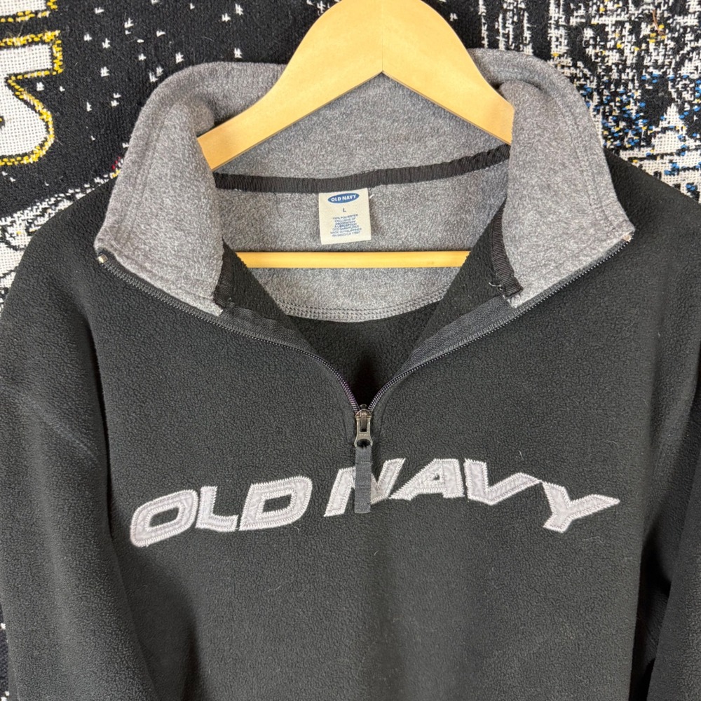 Old Navy Mens Vintage 1/4 Zip Fleece Pullover Black Embroidered Logo Large
